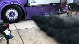 Scania Lepidas Phantom F4E R580 V8 Insane Black Smoke [upl. by Ainahs]