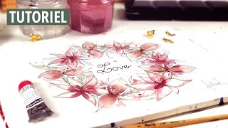 TUTO Couronne de fleurs  AQUARELLE facile  lâchez prise [upl. by Anayik]