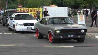 Classic US amp Muscle Cars leaving a Car Show in GrefrathCuda Bel Air Chevelle RoadrunnerHot Rods [upl. by Ribaj]