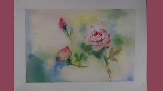 COMMENT PEINDRE DES ROSES A LAQUARELLE EN LÉGÈRETÉ [upl. by Aneehsram172]