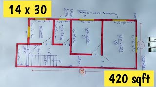 14x30 house plan ll 420 sqft ghar ka naksha ll 2 bhk makan ka drawing ll 1430 house design [upl. by Retepnhoj35]