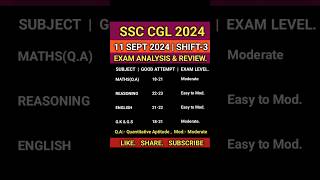 SSC CGL 2024 Shift 3 Exam Review  11th Sept Complete Analysis shorts [upl. by Marice564]