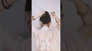 Quick messy bun hairstyle hair hairideas hairtutorials [upl. by Aihtnys]