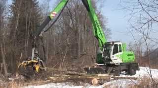 SENNEBOGEN  Fuel Wood Harvest 718 Mobile Material Handler operating Kesla Harvesteraggregat [upl. by Tucky190]