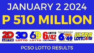 Lotto Result January 2 2024 9pm PCSO [upl. by Atok762]