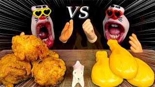 ASMR MUKBANG  Real Chicken VS Jelly Chicken RealMouth twins eating show [upl. by Yusuk627]