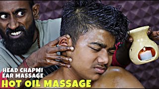 Hot Oil Head Massage  Hair Scratching amp Scalp Massage  Ear Massage  Neck Cracking  ASMR Champi [upl. by Llenel]