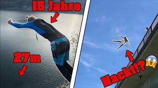 DREIFACHSALTO AUS 27 METERN  NACKT VON 15 METER BRÜCKE [upl. by Stacee773]