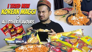 TRYING ALL NEW KOREAN BBQ CHICKEN MAGGI BBQ KOREAN VEG MAGGI  GOOD OR BAD Akshanshu Aswal [upl. by Newby628]