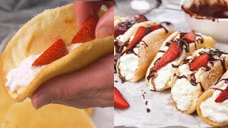 Pancake tacos ripieni di panna e fragola assolutamente da provare [upl. by Yriek]