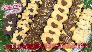 1 Teig 5 Kekse 🍪  Leckere Weihnachtsplätzchen schnell amp einfach  Plätzchenrezept 123Mürbeteig [upl. by Shah]