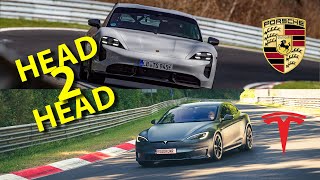 HEAD 2 HEAD Tesla Model S Plaid vs Porsche Taycan Turbo S lap at Nürburgring [upl. by Caldeira]