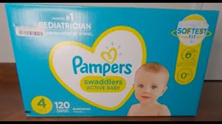 Pampers Swaddlers Active Baby Disposable DiapersSize 4 Unboxing 幫寶適 Swaddlers 尿布 4號 開箱  1302023 [upl. by Catton436]