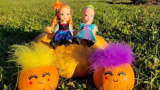 Fall 2023  Elsa amp Anna toddlers play outdoors  Barbie dolls  acorns  pumpkin challenge [upl. by Tenner]