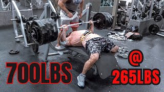 Joseph Tumbarello  700LBS BENCH AT 265 ATTEMPT [upl. by Cyn]