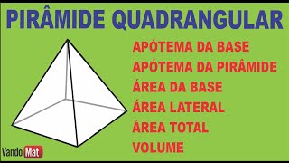 PIRÂMIDE QUADRANGULAR  APÓTEMAS ÁREAS E VOLUME área pirâmide geometria enem [upl. by Loralyn]