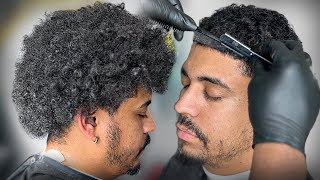 SATISFYING HAIRCUT  AFRO TAPER AND RAZOR EDGE  BARBER ASMR [upl. by Enatan717]