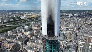 Incendie de la flèche de la cathédrale de Rouen  un drone utilisé pour maîtriser le feu [upl. by Ahsiloc]