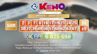 Tirage du soir Keno gagnant à vie® du 03 janvier 2021  Résultat officiel  FDJ [upl. by Trik390]