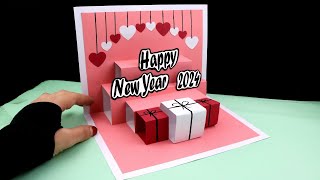 Happy New Year Card 2024  How To Make New Year POPUP Greeting Card [upl. by Chev355]