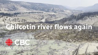 Water begins moving past landslide damming Chilcotin River [upl. by Anhcar683]