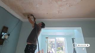 HOW TO STRIP WOODCHIP WALLPAPER OFF A CEILING [upl. by Nodal430]