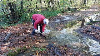 Culvert unblocking with a drain rod and plunger [upl. by Kaczer]