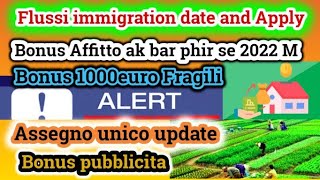 Bonus affitti Bonus 1000euro Flussi imigration 2022 open datebonus pubblicitàAssegno urdu hindi [upl. by Anivas]