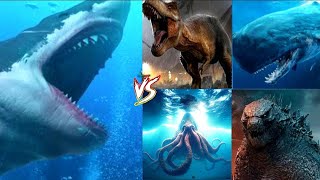 Megalodon vs TRex SpermWhale Kraken And Godzilla [upl. by Shifra411]