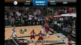 NBA Philadelphia 76ers vs San Antonio Spurs First Half Spurs baskets 11292009 [upl. by Ardnikat]