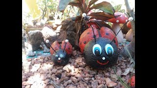 DIY JOANINHAS DE PAPEL E CIMENTO PARA DECORAR JARDINS PASSO A PASSO LADYBUG [upl. by Newnorb]