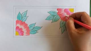 Freehand drawing Rectangle drawing flower designArtampbeyond [upl. by Shulem]