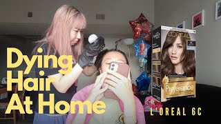 歐萊雅 6C 深棕色  在家染髮｜ LOreal 6C Hair Dye DIY [upl. by Eaner]