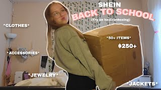 SHEIN BACK TO SCHOOL HAUL TRYON 50 ITEMS 250 CLOTHES ACCESSORIES JELWERY ECT 🏫 [upl. by Mair]