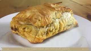 How to make steak pie with puff pastry top and bottom  How to make meat pies with puff pastry [upl. by Yvonne]