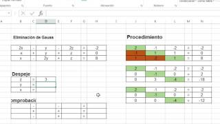 SISTEMA DE ECUACIONES POR ELIMINACIÓN DE GAUSS  TUTORIAL EXCEL [upl. by Hairim163]