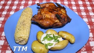 How to Cook Chicken Dinner on the Weber Kettle GrillBBQ Game Hens Potatoes and Corn [upl. by Akeenahs794]