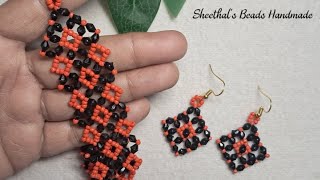 Beaded Bicone Seed Bead Bracelet amp Earrings  Tutorial  Sheethals Beads Handmade [upl. by Eisdnil]