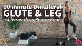 60 Minute Unilateral Glute amp Leg Workout  Low Impact  At Home  No Jumping  1 Dumbbell Band Bench [upl. by Beall]