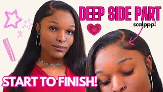 LACE FRONTAL WIG INSTALL TUTORIAL FOR BEGINNERS  DEEP SIDE PART  VERY EASY [upl. by Dlanod945]