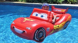 Pool Fun Time With A Giant Inflatable Lightning McQueen CKN [upl. by Bozovich]