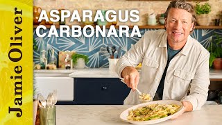 Asparagus Carbonara  Jamies 5 Ingredients Meals  Channel 4 Mondays 8pm AD [upl. by Noit]