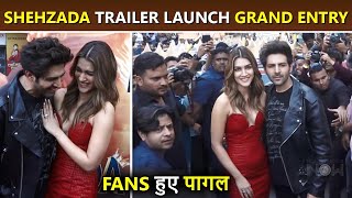 Shehzada Trailer Launch  Pushing Pulling Falling Kartik Aaryan Kriti Sanon Grand Entry [upl. by Ynehpets]