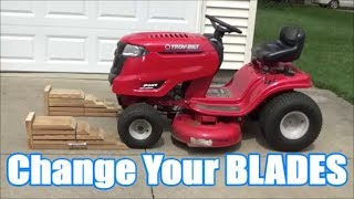 Change Your Riding Lawn Mower Blades Without Taking Off the Deck  TroyBilt Pony [upl. by Akiwak]