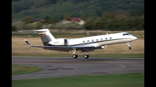 ✈️ BMW Gulfstream G550 DAUTO  Windy Landing Start Up and Powerfull Take Off ✈️ [upl. by Zebulon]