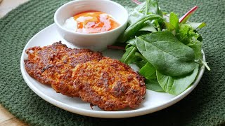 Süßkartoffel Parmesan Puffer mit Salat  Rezept  Fast Food  Sweet Potato Fritters  Einfach [upl. by Plumbo]