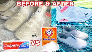 The best way to clean White Shoes Toothpaste Vs Baking Sodaamp VinegarHow to clean your white shoes [upl. by Warton]