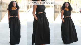 Easy DIY Side Slit Maxi Skirt with Pockets [upl. by Karlis]