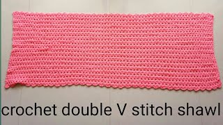 crochetshawl rectangleshawl beginnerscrochet How To Crochet double V stitch rectangle shawl [upl. by Morril183]