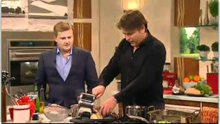 James Martin cooks Roast Beef and Yorkshire Pudding for Aled Jones 24th Mar 2012 [upl. by Yartnod]